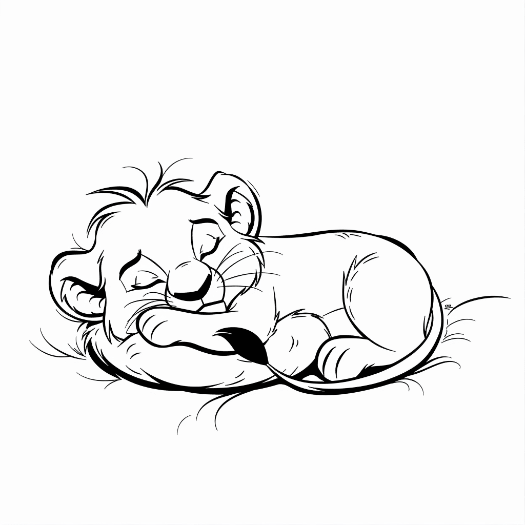 Sleeping Lion Cub Curled Up