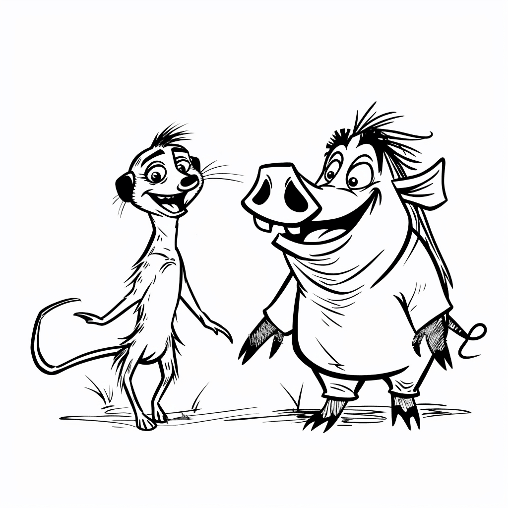 Timon and Pumbaa Walking Together