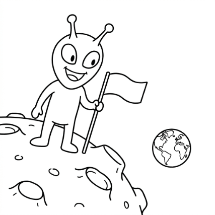 CELEBRATING ALIEN ON MOON DOODLE