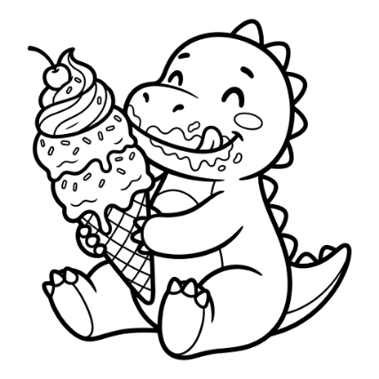 EATING ICE CREAM DINOSAUR DOODLE