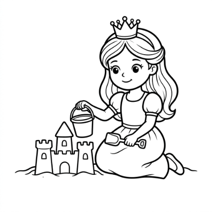 PRINCESS BUILDING A SANDCASTLE