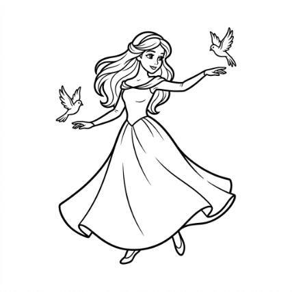 PRINCESS DANCING WITH BIRDS