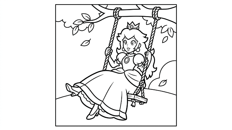 Peach sits on a simple rope