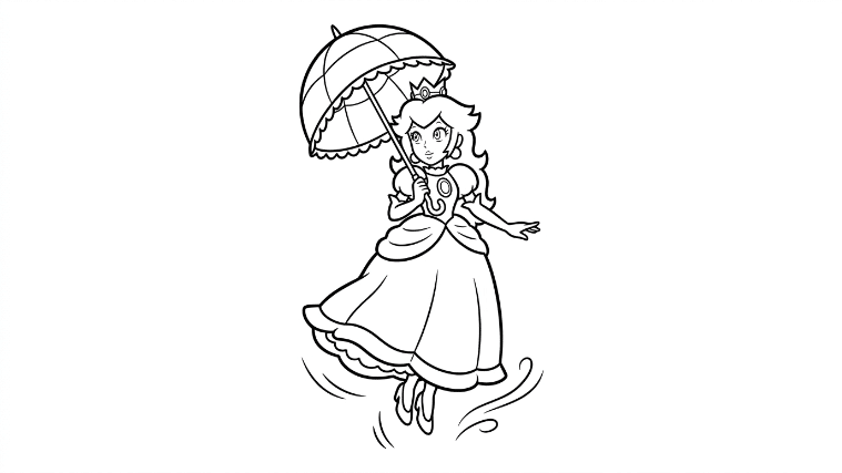 Princess Peach floats gently