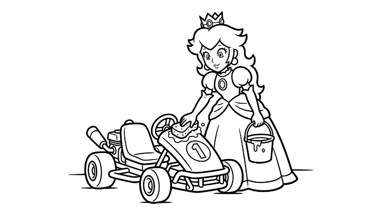 Princess Peach holds a sponge