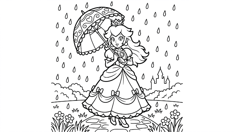 Princess Peach holds her parasol