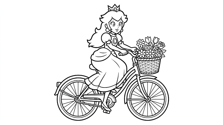 Princess Peach rides a bicycle