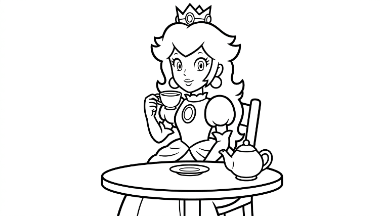 Princess Peach sits at a simple