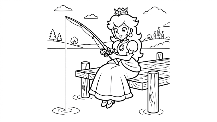 Princess Peach sits on a simple
