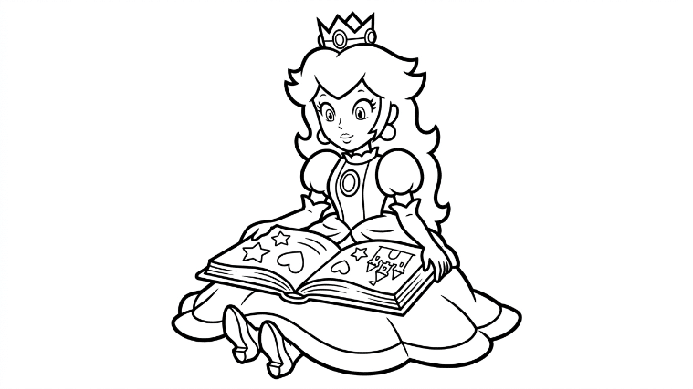 Princess Peach sits on the floor