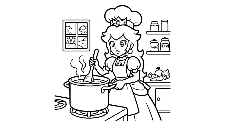 Princess Peach wears a chef's