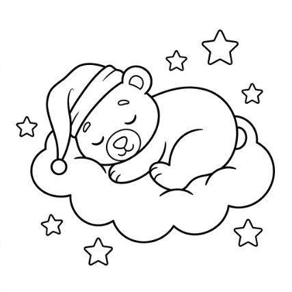 SLEEPING BEAR ON CLOUD DOODLE
