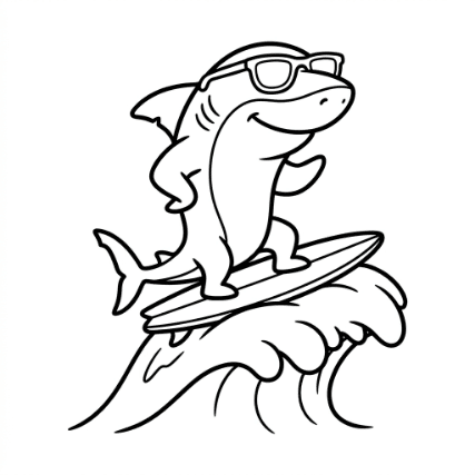 SURFING SHARK DOODLE