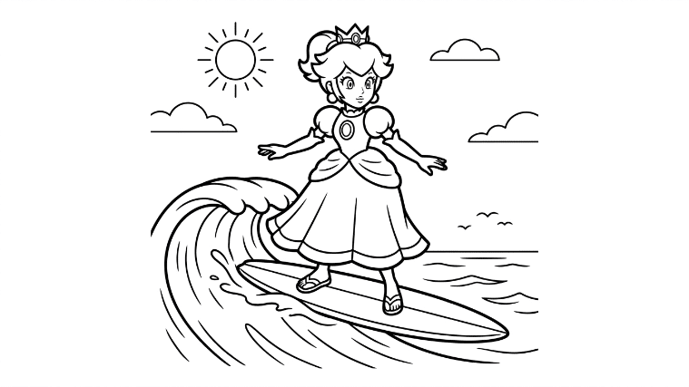 balances on a surfboard
